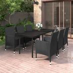 vidaXL 7-delige Tuinset met kussens poly rattan en glas, 6 zitplaatsen, Nieuw, Tuinset, Verzenden