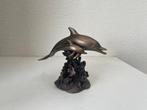 sculptuur, DOLFIJN MET JONG-gebronsd - 18 cm - polyresin -
