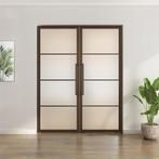Dubbele stalen taatsdeur - 4 Vlaks - Brons - Mat glas, Doe-het-zelf en Verbouw, Deuren en Horren, Minder dan 80 cm, Overige typen