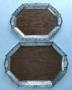 2 Dienbladen Groot en Klein met brede Verzilverde Rand -, Antiek en Kunst
