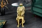Ronde bijzettafel WILDLIFE LION 60cm Goud Antiek Metaal Glas, Huis en Inrichting, Tafels | Sidetables, Ophalen of Verzenden, Nieuw