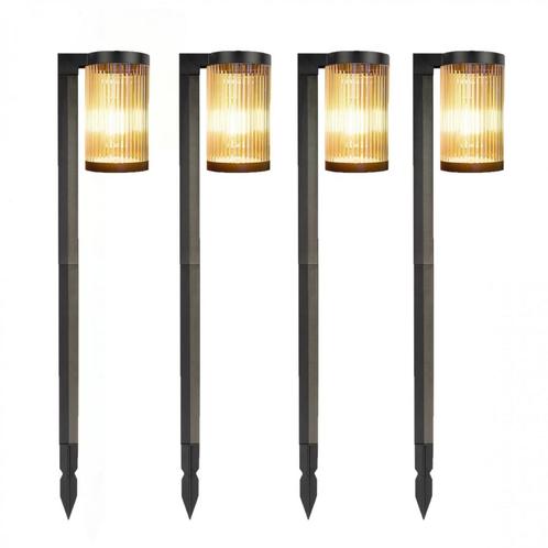 Set van 4 Aurora LED Solar Tuinlamp Zwart Tuinverlichting, Tuin en Terras, Buitenverlichting, Led, Zonne-energie, Minder dan 50 watt