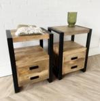Nieuwe set Nachtkastjes XL Britt mangohout metaal zwart, Huis en Inrichting, Slaapkamer | Nachtkastjes, Verzenden, Nieuw, 45 tot 65 cm