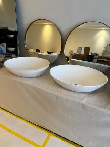 Set van 2 solid surface waskommen 57x41 cm – ovaal & mat wit beschikbaar voor biedingen