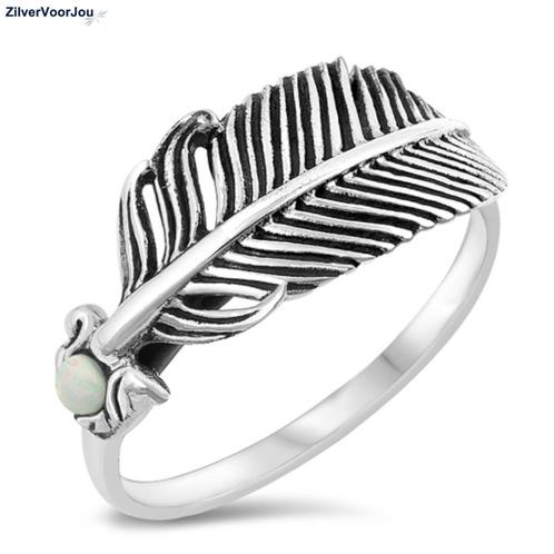 Zilveren opaal veer ring, Sieraden, Tassen en Uiterlijk, Ringen, Nieuw, Verzenden