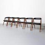 Vintage Deense eetkamerstoelen, set van 6, Huis en Inrichting, Stoelen, Gebruikt, Zwart, Vijf, Zes of meer stoelen, Leer