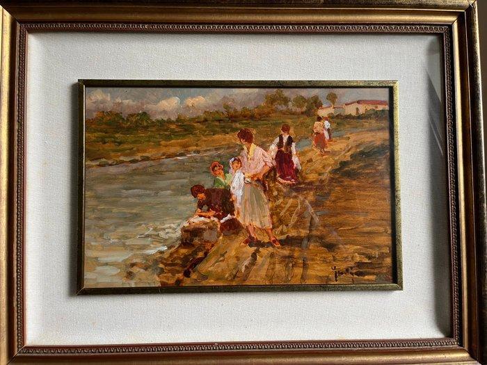 Enrico del Frate detto Frattini (1929-2006) - Le Lavandaie, Antiek en Kunst, Kunst | Schilderijen | Klassiek