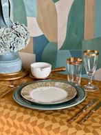 Mosterdkleurig damast tafelkleed voor grote tafels,