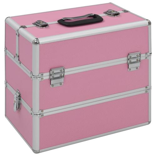 vidaXL Make-up koffer 37x24x35 cm aluminium roze, Sieraden, Tassen en Uiterlijk, Toilettassen, Roze, Nieuw, Verzenden