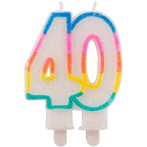 Kaars 40 Jaar Glitter 9cm, Hobby en Vrije tijd, Feestartikelen, Nieuw, Verzenden
