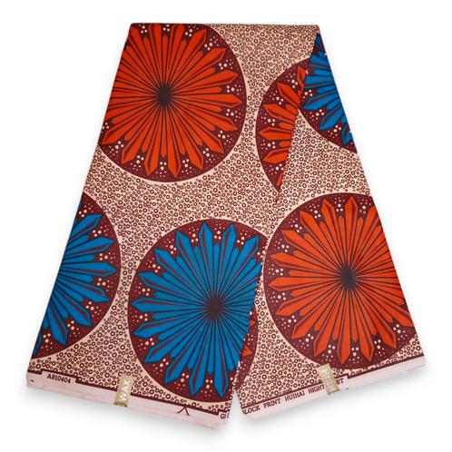Afrikaanse stof - Blauwe Disks - Polycotton, Hobby en Vrije tijd, Stoffen en Lappen, Nieuw, Ophalen of Verzenden
