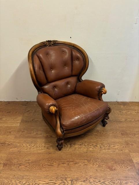 Gebruikte Leren Fauteuil - S3562 - Vintage/Café, Huis en Inrichting, Fauteuils, Ophalen
