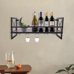 Wand Wijnrek met Glashouder – Hout en Metaal, Industrieel, Huis en Inrichting, Verzenden, Nieuw