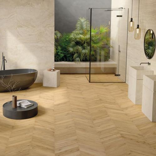 Hongaarse punt / chevron houtlook vloer € 49,95 m²., Doe-het-zelf en Verbouw, Tegels, Minder dan 20 cm, 40 tot 60 cm, Nieuw, Keramiek