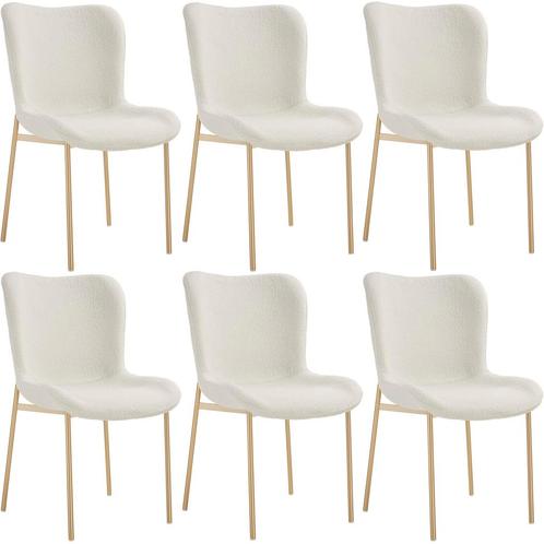 Gestoffeerde stoel Tessa - Bouclé wit/goud, Set van 6, Huis en Inrichting, Stoelen, Verzenden