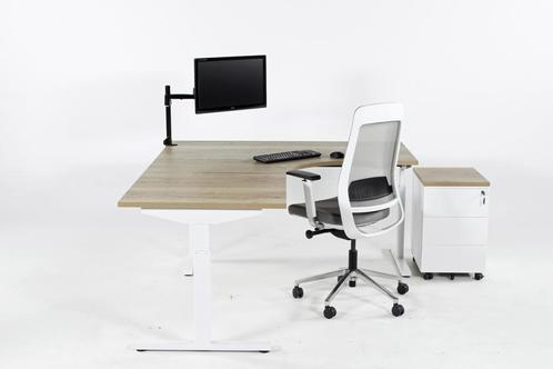 Hoekbureau ronde zit TUBE wit-eiken 200x160, Zakelijke goederen, Kantoor en Winkelinrichting | Kantoormeubilair en Inrichting