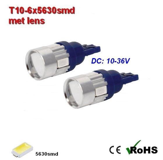 2x -T10 led lamp  met 6 x 5630smd  Blauw 10 tot 36Volt, Auto diversen, Auto-accessoires, Verzenden