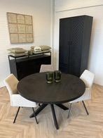 ACTIE: Nieuwe ronde eettafel zwart mangohout matrix metaal, Huis en Inrichting, Tafels | Eettafels, Overige houtsoorten, Ophalen of Verzenden