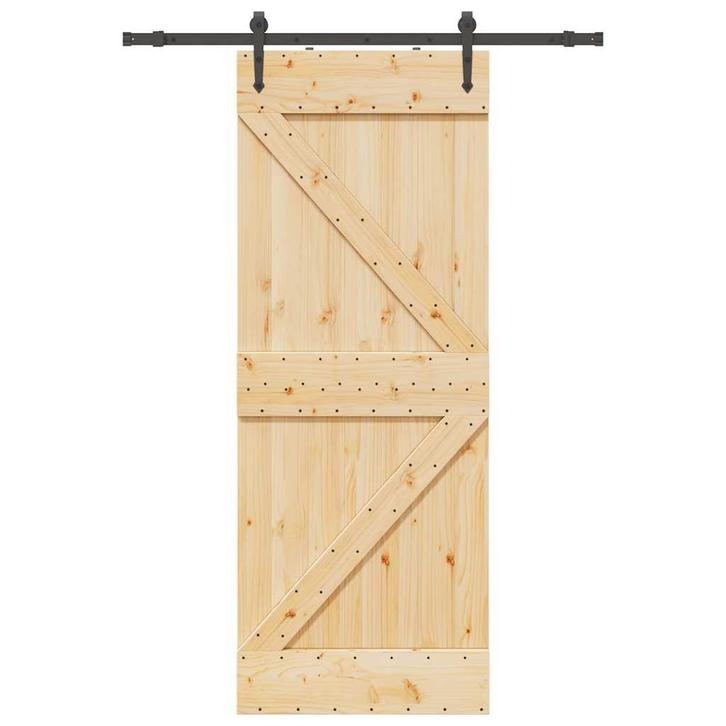 vidaXL Schuifdeur met beslag 80x210 cm massief grenenhout, Doe-het-zelf en Verbouw, Deuren en Horren, Nieuw, Verzenden