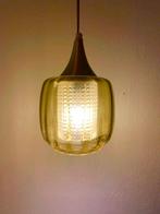 Elegant vintage - Amber glass pendant lamp with brass