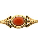 Antiek gouden broche met bloedkoraal (vintage sieraden), Sieraden, Tassen en Uiterlijk, Broches, Gebruikt, Overige kleuren, Ophalen of Verzenden