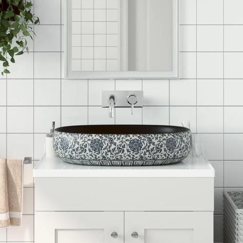 vidaXL Opzetwasbak ovaal 59x40x14 cm keramiek zwart en blauw, Doe-het-zelf en Verbouw, Sanitair, Nieuw, Verzenden