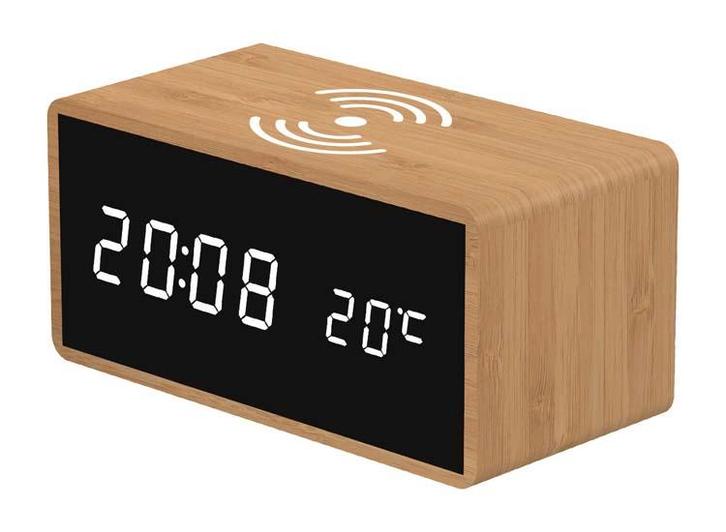 FlinQ Bamboe Draadloze QI Wekker - Digitale wekker, Witgoed en Apparatuur, Wekkers, Nieuw, Verzenden