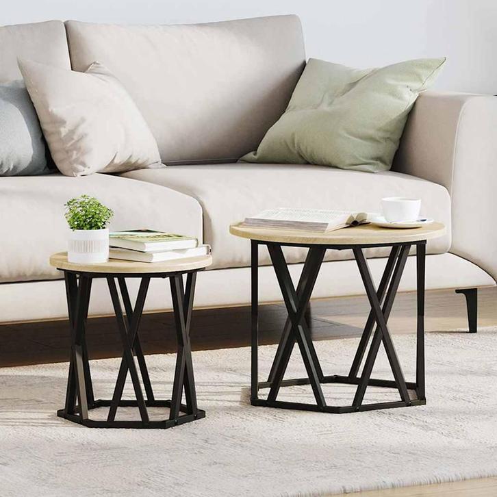 vidaXL Bijzettafel 2 pcs Sonoma eiken 50 x 50 x 40 cm, Huis en Inrichting, Tafels | Salontafels, Rond, Nieuw, Overige houtsoorten