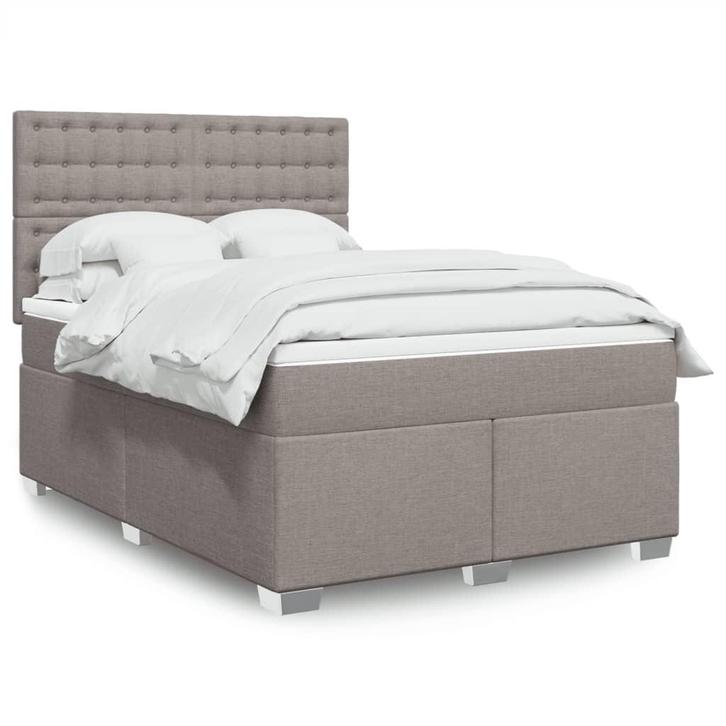 vidaXL Boxspring met matras stof taupe 140x200 cm, Huis en Inrichting, Slaapkamer | Bedden, 140 cm, 200 cm, Tweepersoons, Nieuw
