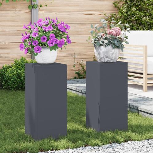 vidaXL Plantenstandaard Pijler 2 stuks Anthraciet 24x24x55, Tuin en Terras, Overige Tuin en Terras, Nieuw, Verzenden