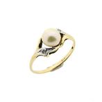 Gouden ring met parel en diamant | 0,02 ct. (geelgoud), Sieraden, Tassen en Uiterlijk, Ringen, Gebruikt, Overige kleuren, Ophalen of Verzenden