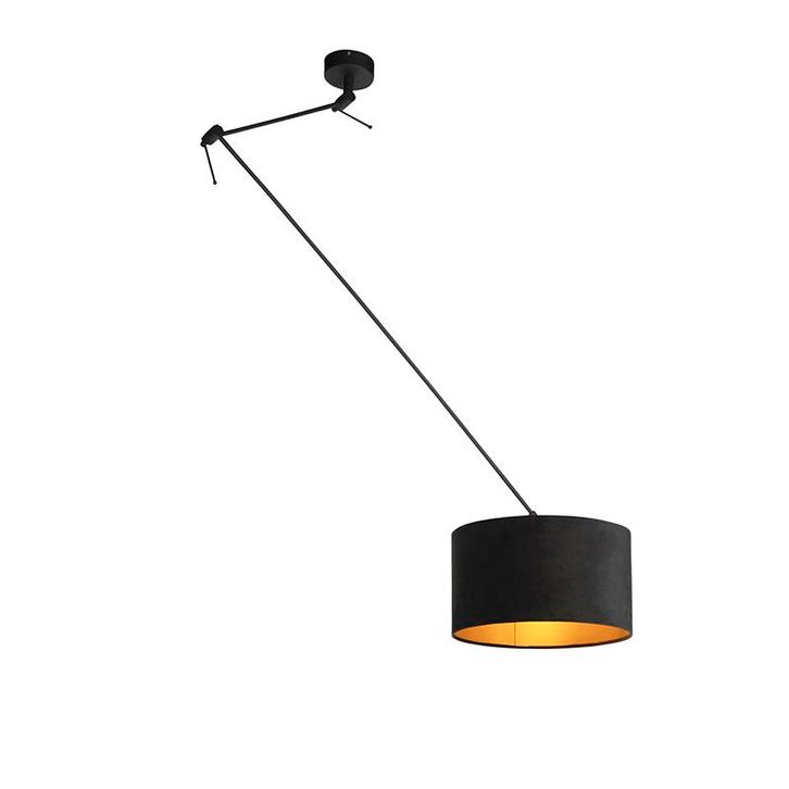 Hanglamp zwart met velours kap zwart met goud 35 cm - Blitz, Huis en Inrichting, Lampen | Hanglampen, Nieuw, Overige materialen
