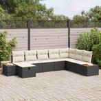 vidaXL Tuinbankenset met kussen 8 pcs Zwart poly rattan, Tuin en Terras, Tuinsets en Loungesets, Verzenden, Nieuw, Rotan