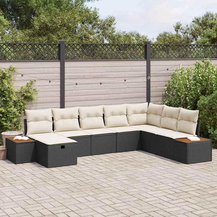 vidaXL Tuinbankenset met kussen 8 pcs Zwart poly rattan, Tuin en Terras, Tuinsets en Loungesets, Nieuw, Rotan, Verzenden
