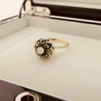 Vintage gouden ring met turquoise en parel, Sieraden, Tassen en Uiterlijk, Ringen, Gebruikt, Overige kleuren, 19 tot 20, Ophalen of Verzenden