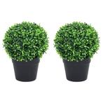 vidaXL Kunstplanten met pot 2 st buxus bolvorming 32 cm, Huis en Inrichting, Verzenden, Nieuw
