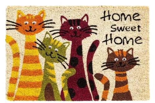 Kokos Deurmat vier vrolijke katten  40x60 cm, Tuin en Terras, Deurmatten, Verzenden