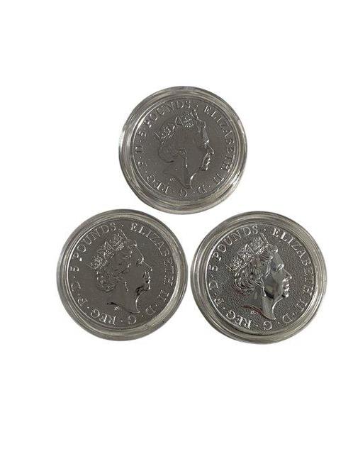 Verenigd Koninkrijk. 5 Pounds 2017-2019, Queens Beasts, 3 x, Postzegels en Munten, Munten | Europa | Niet-Euromunten