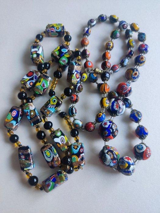 Metaal - Ketting - Murano Millefiori kralen, Antiek en Kunst, Antiek | Glas en Kristal