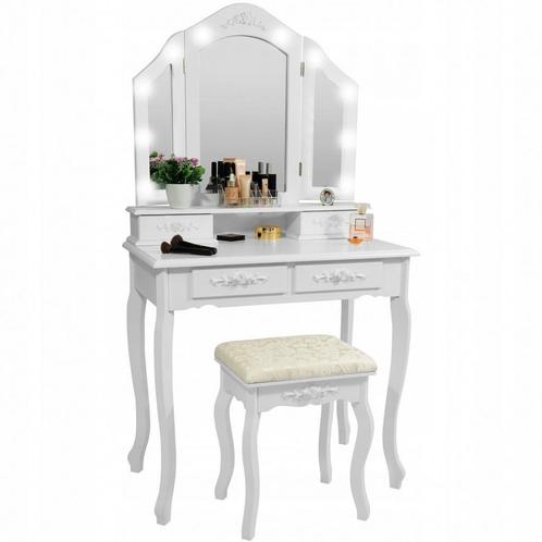Make-up Tafel met Spiegel & Kruk Wit | 45% Korting | OP=OP, Huis en Inrichting, Tafels | Kaptafels, Nieuw, Hout, 100 tot 150 cm