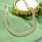 Gouden fantasie schakel collier |  47 cm (schakelketting), Sieraden, Tassen en Uiterlijk, Kettingen, Ophalen of Verzenden, Gebruikt