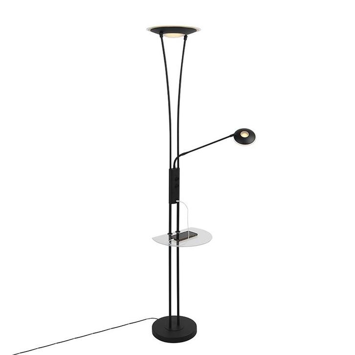 Vloerlamp zwart met leesarm incl. LED en USB-poort - Sevilla, Huis en Inrichting, Lampen | Vloerlampen, Nieuw, Overige materialen