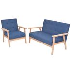 vidaXL Bankstel stof blauw 2-delig, Huis en Inrichting, Verzenden, Nieuw, Minder dan 150 cm, Stof