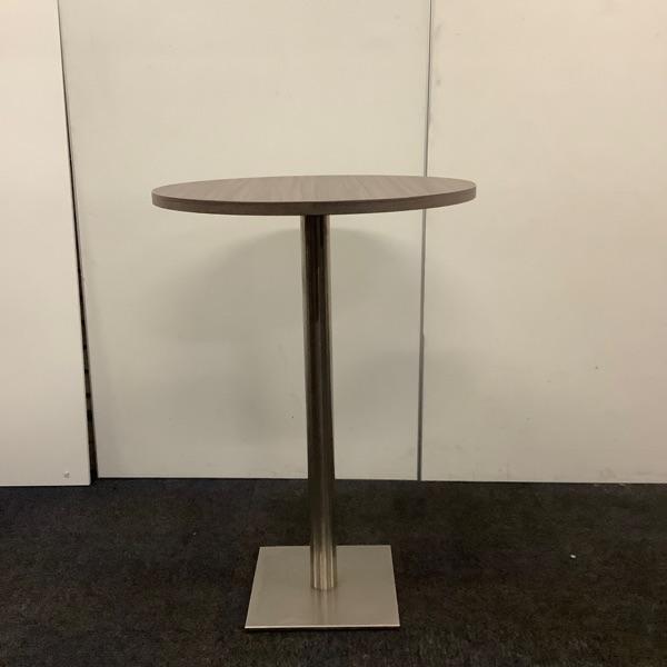 statafel rond Ø 80 cm, hoogte 114 cm, bruin eiken - RVS, Huis en Inrichting, Tafelonderdelen, Gebruikt, Ophalen of Verzenden