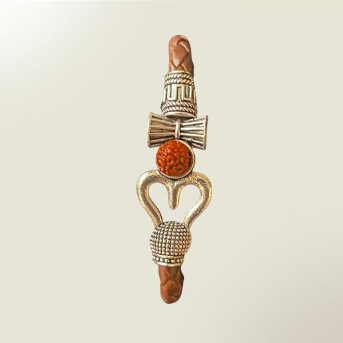 Lederlook Rudraksa armband met 1 kraal - ±22 cm, Sieraden, Tassen en Uiterlijk, Armbanden, Ophalen of Verzenden
