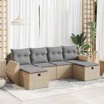 vidaXL 6-delige Loungeset met kussens poly rattan beige, Verzenden, Nieuw, Rotan, Loungeset