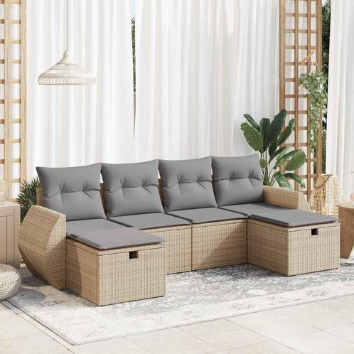 vidaXL 6-delige Loungeset met kussens poly rattan beige, Tuin en Terras, Tuinsets en Loungesets, Loungeset, Nieuw, Rotan, Verzenden