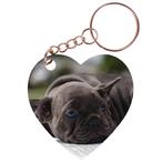 Sleutelhanger hartje 5x5cm - Franse Bulldog Pup op Kleed NIE, Nieuw, Ophalen of Verzenden