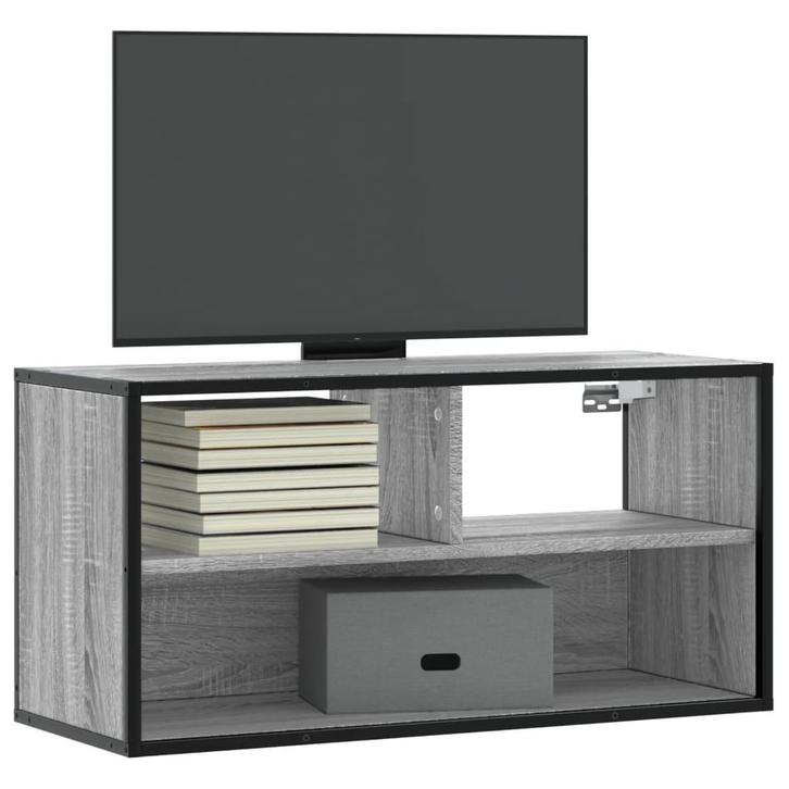vidaXL Tv-meubel 80x31x39,5 cm bewerkt hout metaal grijs, Huis en Inrichting, Kasten | Televisiemeubels, Nieuw, Overige houtsoorten