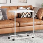 vidaXL Bijzettafel met wieltjes 55x35x70 cm bewerkt hout wit, Minder dan 50 cm, 50 tot 100 cm, 50 tot 75 cm, Verzenden